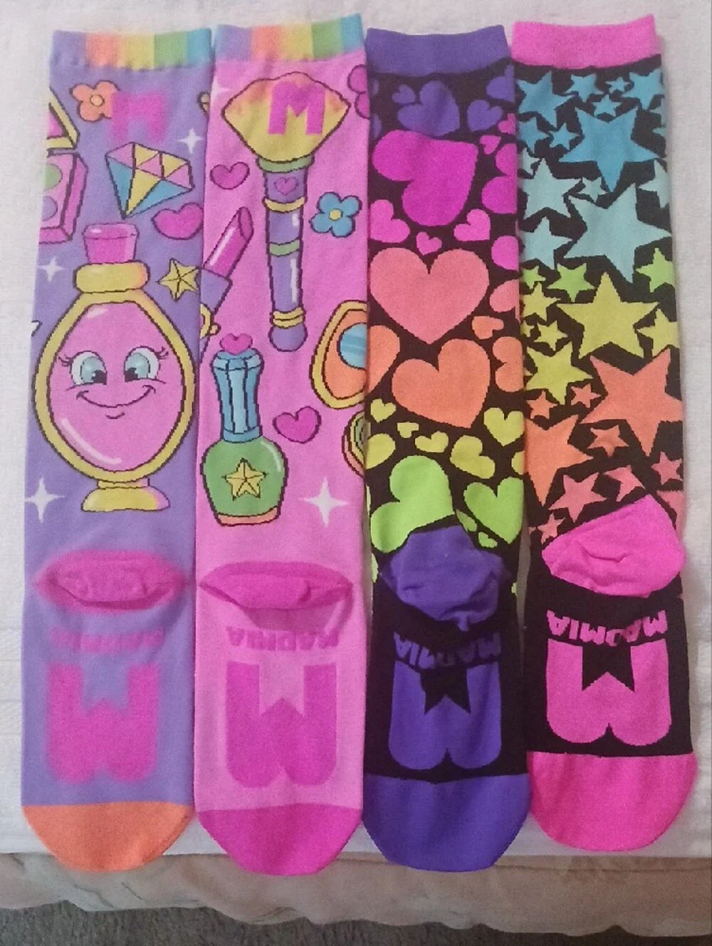 Girls' Colorful Printed Knee-High Socks - Hearts, Stars & Makeup Designs